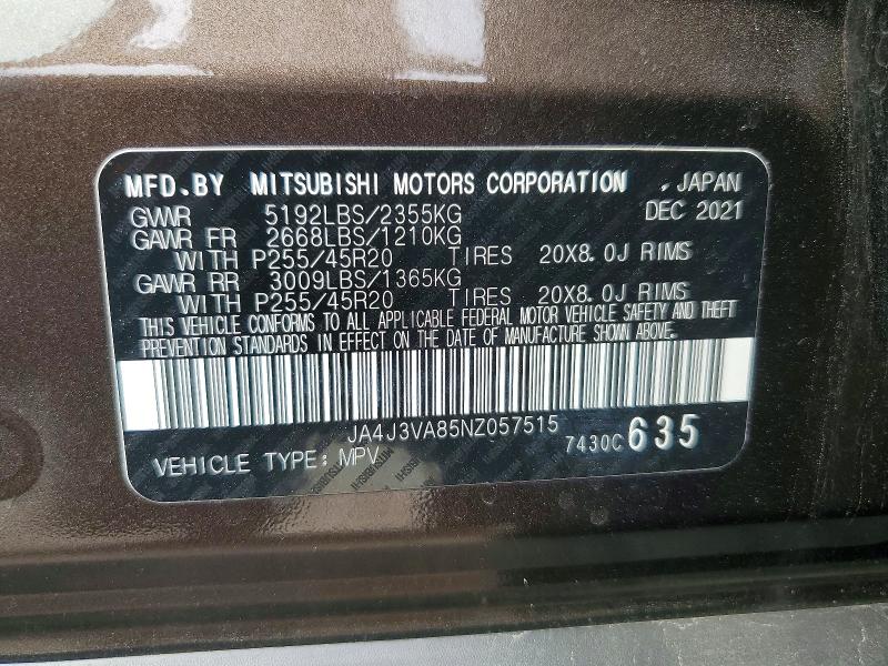 Продаж на аукціоні авто 2022 Mitsubishi Outlander, vin: JA4J3VA85NZ057515, номер лоту: 48113786