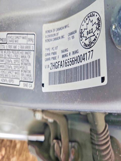 2006 Honda Civic მანქანა იყიდება აუქციონზე, vin: 2HGFA16556H004177, აუქციონის ნომერი: 48275586