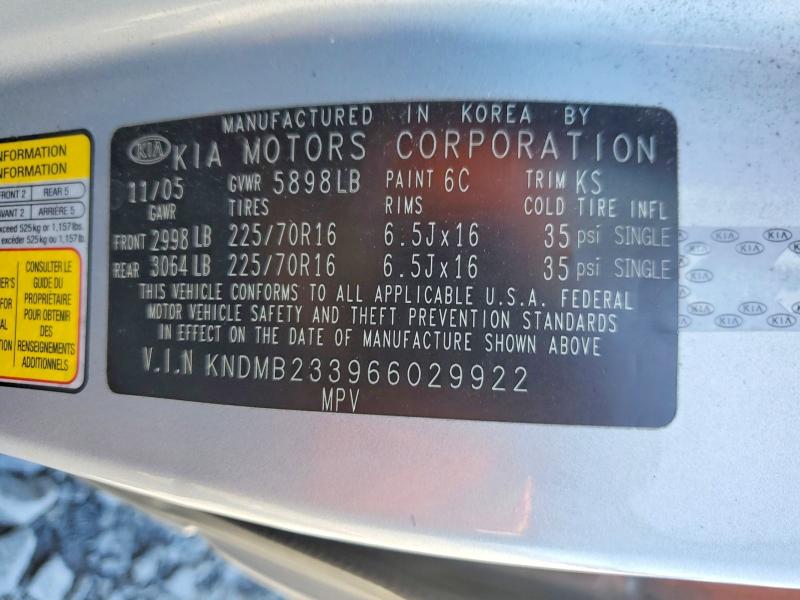 Aukcja sprzedaży 2006 Kia Sedona, vin: KNDMB233966029922, numer aukcji: 51101946