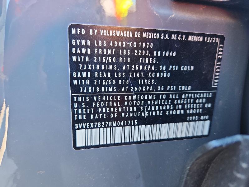 Продаж на аукціоні авто 2024 Volkswagen Taos, vin: 3VVEX7B27RM041715, номер лоту: 48894556