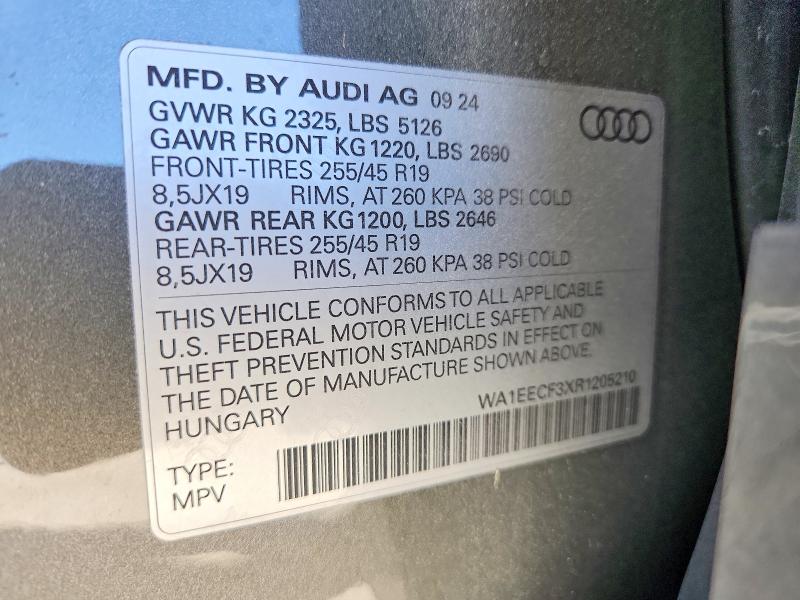2024 Audi Q3 მანქანა იყიდება აუქციონზე, vin: WA1EECF3XR1205210, აუქციონის ნომერი: 49230546