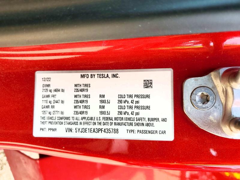 49172496 :رقم المزاد ، 5YJ3E1EA3PF435788 vin ، 2023 Tesla Model 3 مزاد بيع