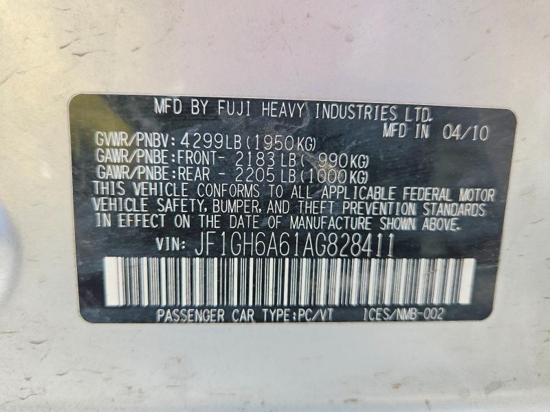 Продажа на аукционе авто 2010 Subaru Impreza, vin: JF1GH6A61AG828411, номер лота: 50782296