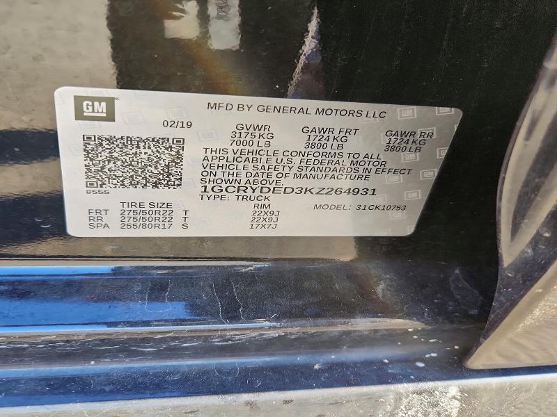 Aukcja sprzedaży 2019 Chevrolet Silverado, vin: 1GCRYDED3KZ264931, numer aukcji: 48936526