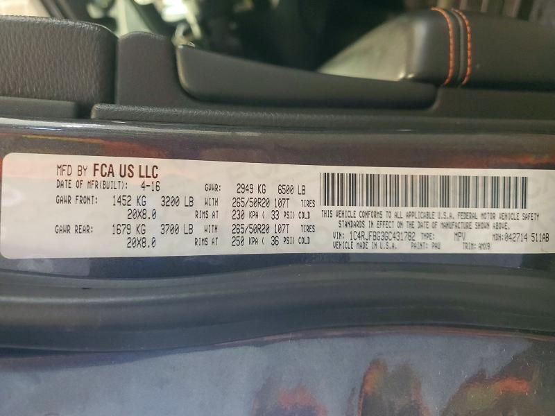 2016 Jeep Grand Cherokee მანქანა იყიდება აუქციონზე, vin: 1C4RJFBG3GC431782, აუქციონის ნომერი: 51781326