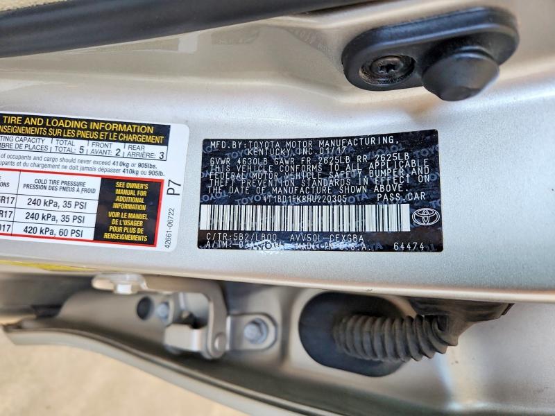 Auction sale of the 2017 Toyota Camry Hybrid, vin: 4T1BD1FK8HU220305, lot number: 50322836