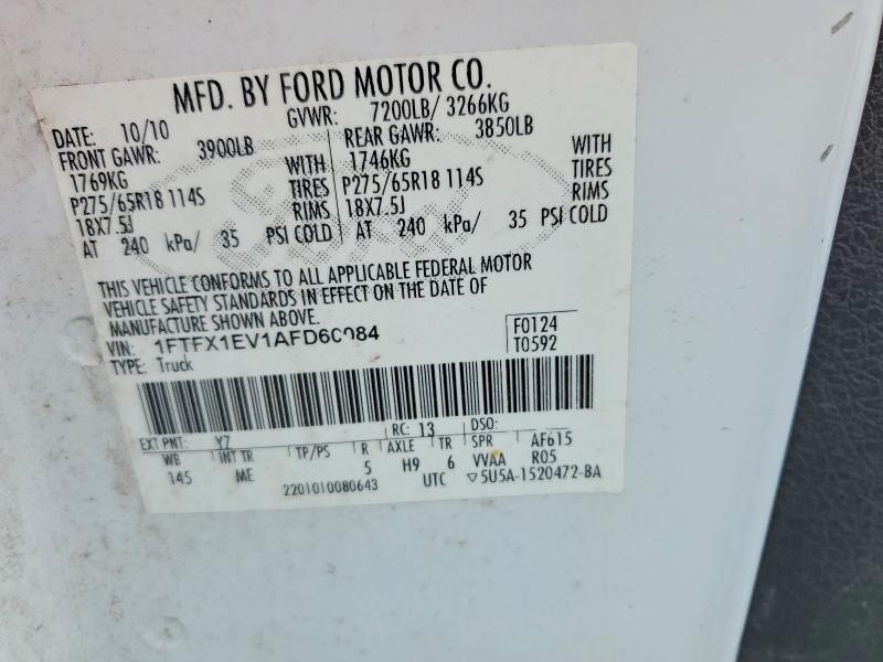 2010 Ford F150 მანქანა იყიდება აუქციონზე, vin: 1FTFX1EV1AFD60084, აუქციონის ნომერი: 49517346