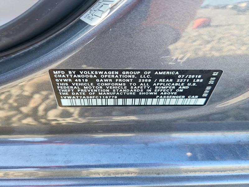 Aukcja sprzedaży 2015 Volkswagen Passat, vin: 1VWAT7A36FC118779, numer aukcji: 49553226