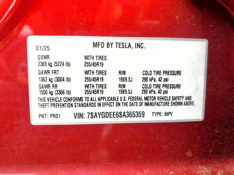 Продаж на аукціоні авто 2025 Tesla Model Y, vin: 7SAYGDEE6SA365359, номер лоту: 49326456