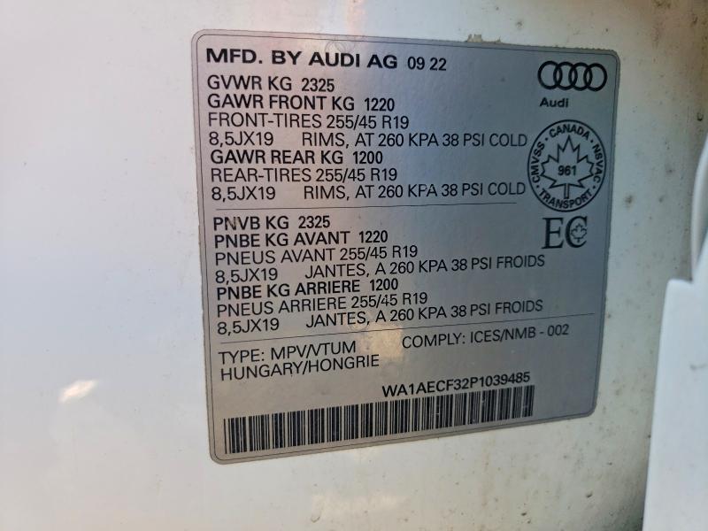 Aukcja sprzedaży 2023 Audi Q3 Komfort 45 2.0 Tfsi 4dr Awd, vin: WA1AECF32P1039485, numer aukcji: 48801156