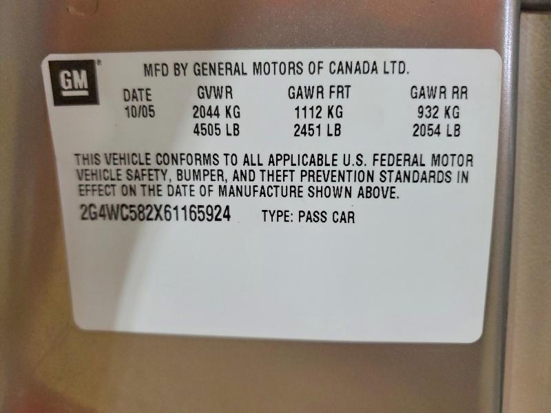 2006 Buick Lacrosse მანქანა იყიდება აუქციონზე, vin: 2G4WC582X61165924, აუქციონის ნომერი: 50808946