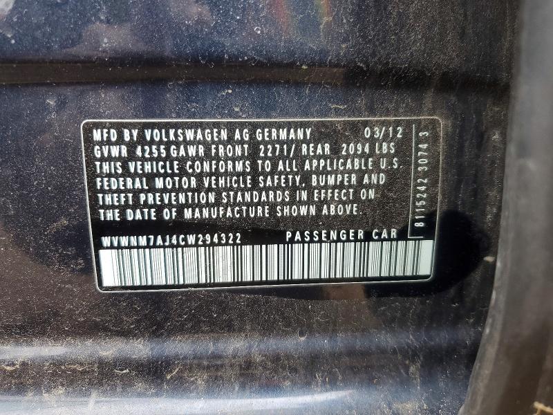 2012 Volkswagen Golf მანქანა იყიდება აუქციონზე, vin: WVWNM7AJ4CW294322, აუქციონის ნომერი: 51752146