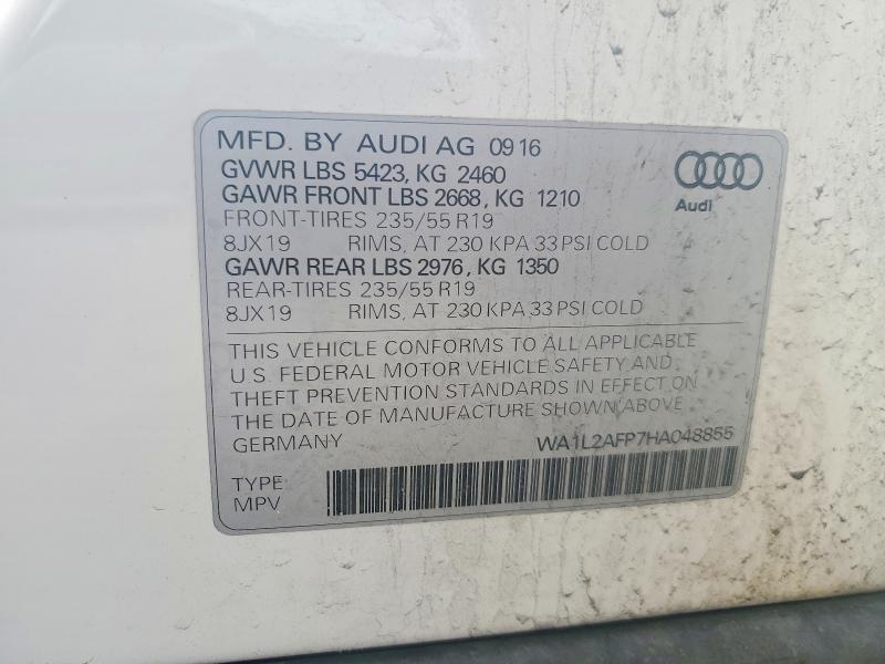 Aukcja sprzedaży 2017 Audi Q5, vin: WA1L2AFP7HA048855, numer aukcji: 49664326
