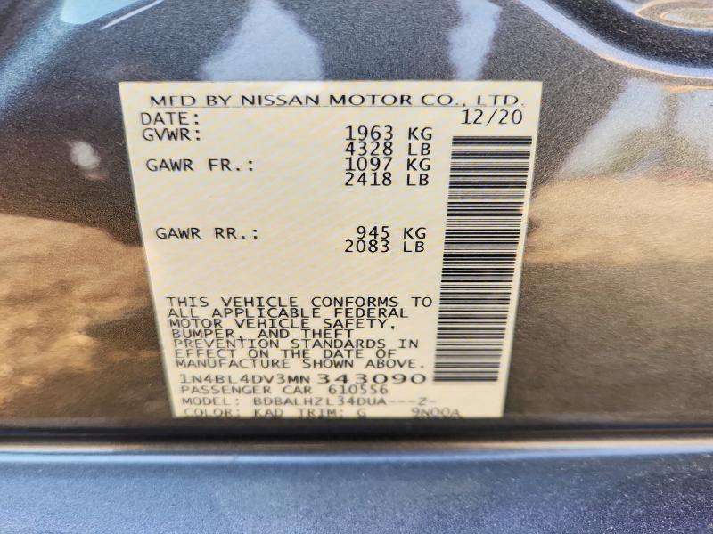 Продажа на аукционе авто 2021 Nissan Altima, vin: 1N4BL4DV3MN343090, номер лота: 48148696