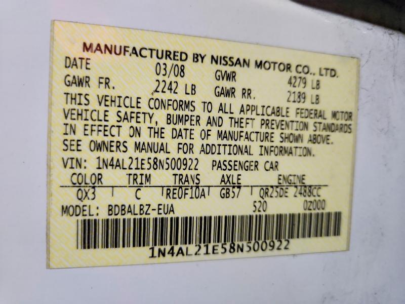 Продажа на аукционе авто 2008 Nissan Altima, vin: 1N4AL21E58N500922, номер лота: 49528056