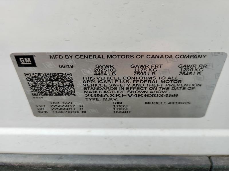 2019 Chevrolet Equinox მანქანა იყიდება აუქციონზე, vin: 2GNAXKEV4K6303459, აუქციონის ნომერი: 50682626