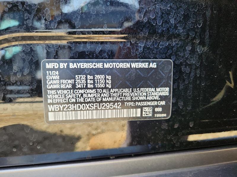 2025 Bmw I4 მანქანა იყიდება აუქციონზე, vin: WBY23HD0XSFU29542, აუქციონის ნომერი: 50518136