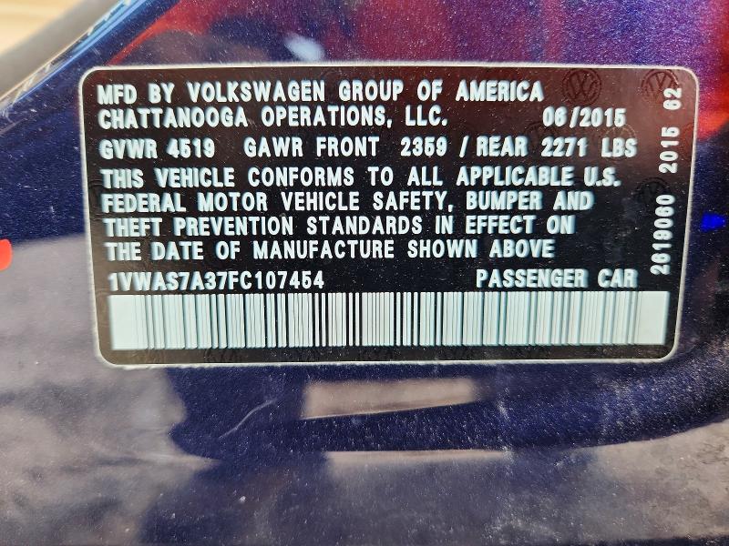 Aukcja sprzedaży 2015 Volkswagen Passat, vin: 1VWAS7A37FC107454, numer aukcji: 51310416