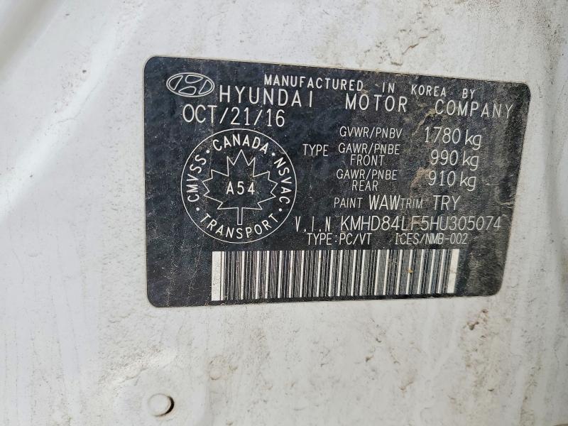 48353366 :رقم المزاد ، KMHD84LF5HU305074 vin ، 2017 Hyundai Elantra مزاد بيع