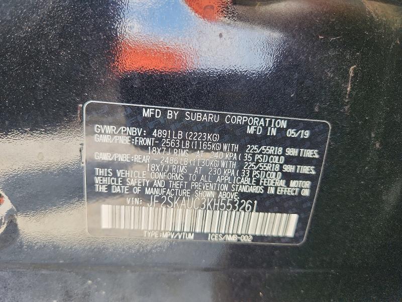 Aukcja sprzedaży 2019 Subaru Forester, vin: JF2SKAUC3KH553261, numer aukcji: 50945356