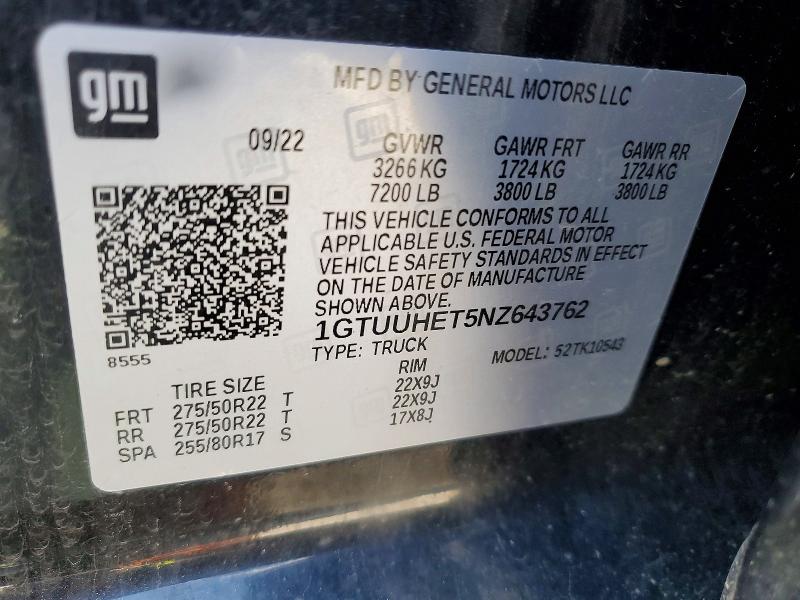 48936366 :رقم المزاد ، 1GTUUHET5NZ643762 vin ، 2022 Gmc Sierra مزاد بيع