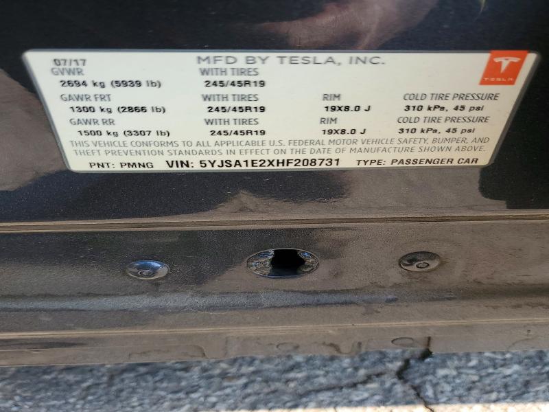 Aukcja sprzedaży 2017 Tesla Model S, vin: 5YJSA1E2XHF208731, numer aukcji: 50237766