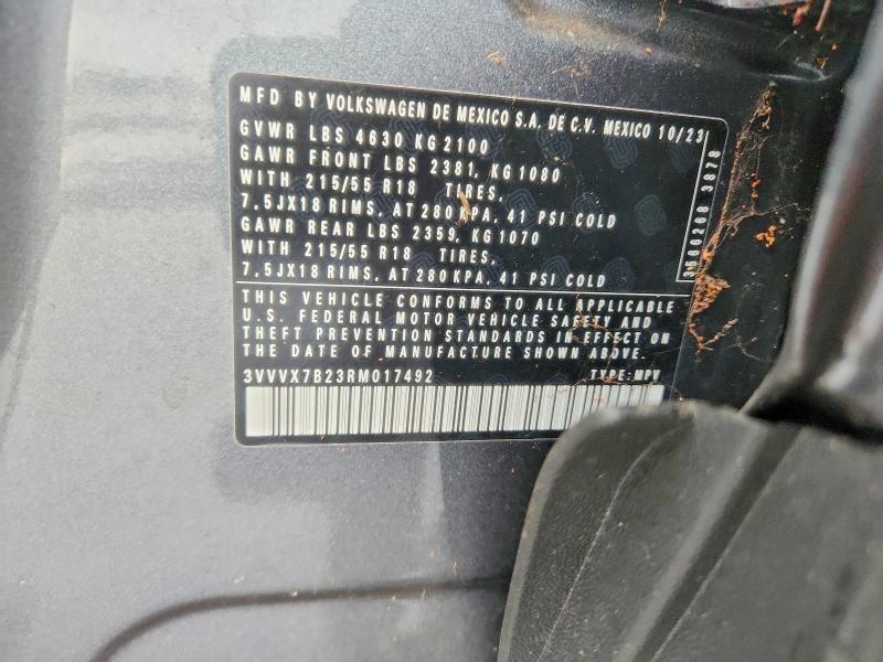 2024 Volkswagen Taos მანქანა იყიდება აუქციონზე, vin: 3VVVX7B23RM017492, აუქციონის ნომერი: 49206506