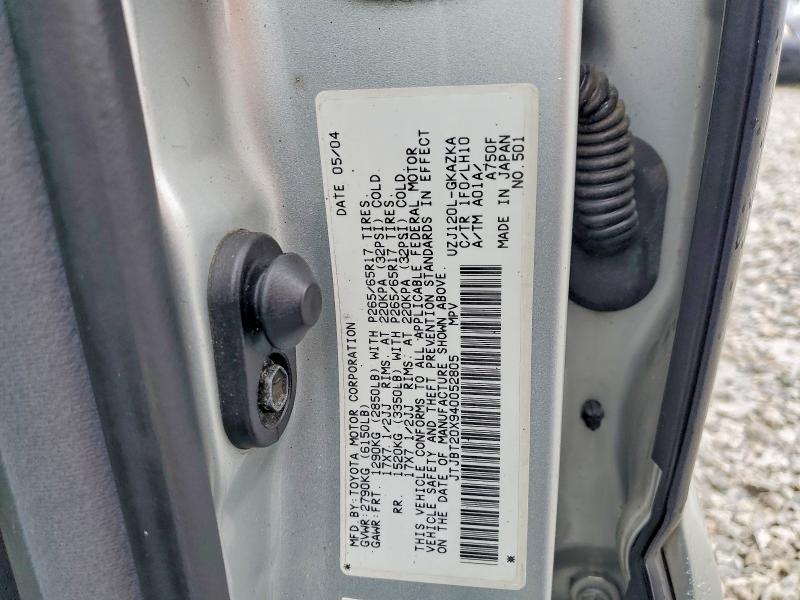 Aukcja sprzedaży 2004 Lexus Gx, vin: JTJBT20X940052805, numer aukcji: 49370436