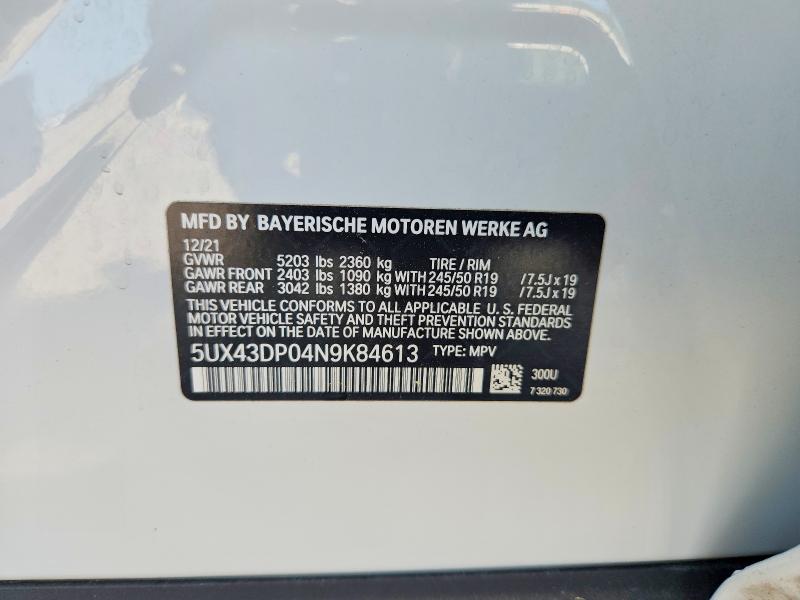 Aukcja sprzedaży 2022 Bmw X3, vin: 5UX43DP04N9K84613, numer aukcji: 47538576
