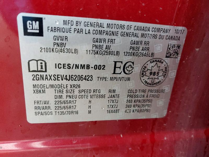 Aukcja sprzedaży 2018 Chevrolet Equinox, vin: 2GNAXSEV4J6206423, numer aukcji: 49263156