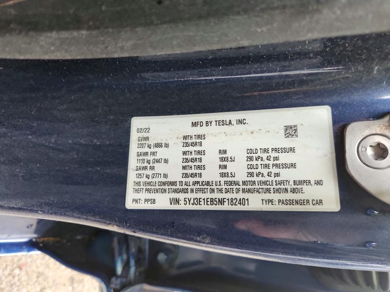 Aukcja sprzedaży 2022 Tesla Model 3, vin: 5YJ3E1EB5NF182401, numer aukcji: 50969756
