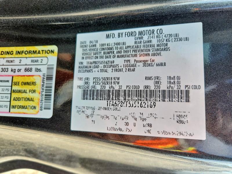 2018 Ford Mustang მანქანა იყიდება აუქციონზე, vin: 1FA6P8CF5J5162169, აუქციონის ნომერი: 51329526