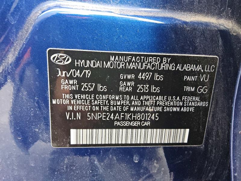 Продаж на аукціоні авто 2019 Hyundai Sonata, vin: 5NPE24AF1KH801245, номер лоту: 49672486