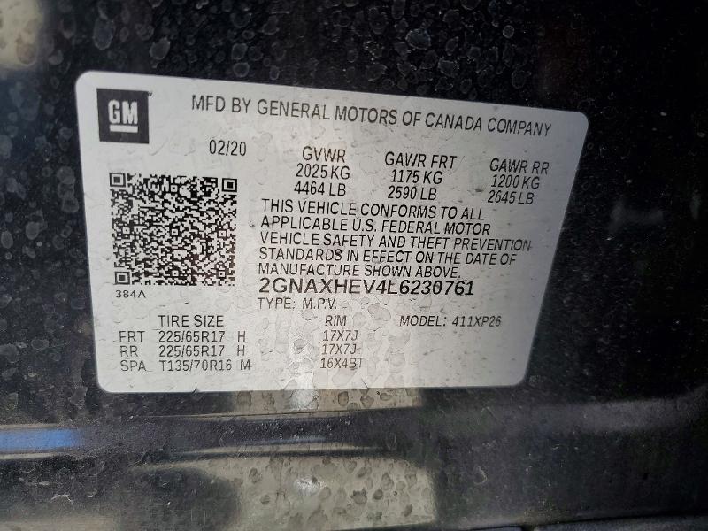 Aukcja sprzedaży 2020 Chevrolet Equinox, vin: 2GNAXHEV4L6230761, numer aukcji: 49983996