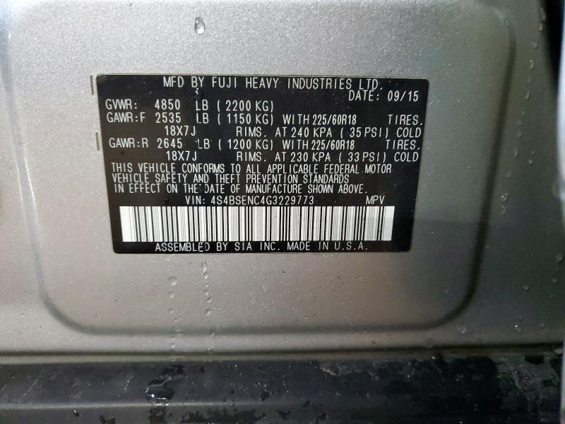 48114466 :رقم المزاد ، 4S4BSENC4G3229773 vin ، 2016 Subaru Outback مزاد بيع