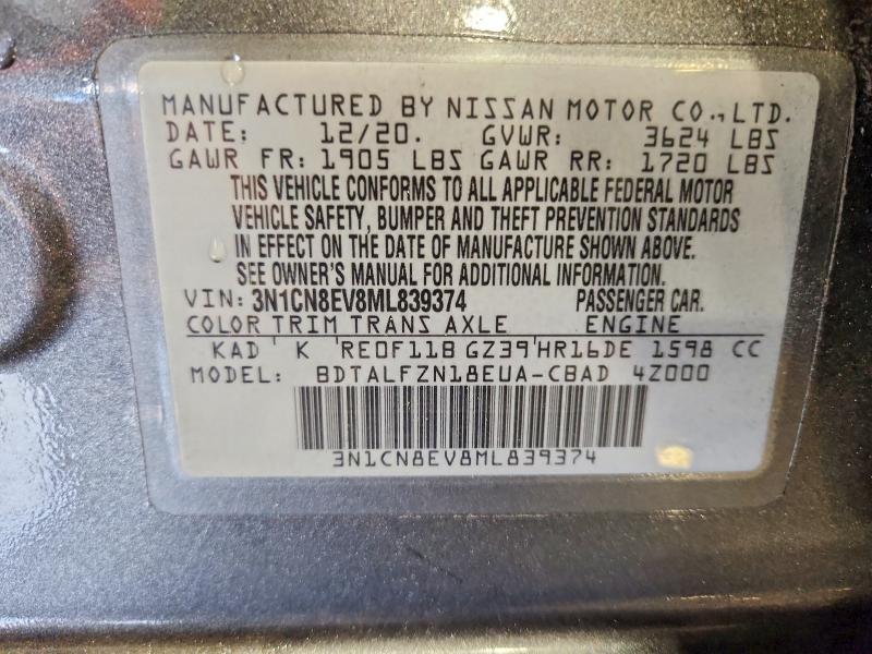 Aukcja sprzedaży 2021 Nissan Versa, vin: 3N1CN8EV8ML839374, numer aukcji: 51615606