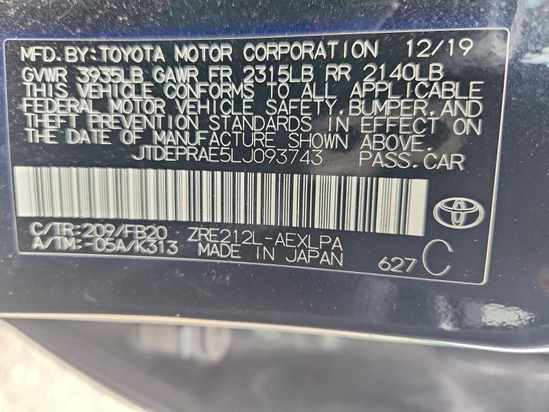 51798726 :رقم المزاد ، JTDEPRAE5LJ093743 vin ، 2020 Toyota Corolla مزاد بيع
