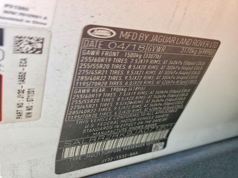 Продаж на аукціоні авто 2018 Land Rover Discovery, vin: SALRR2RK9JA071201, номер лоту: 50564506