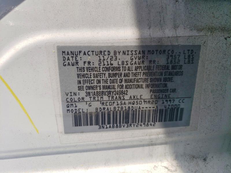 2024 Nissan Sentra მანქანა იყიდება აუქციონზე, vin: 3N1AB8BV3RY249842, აუქციონის ნომერი: 48443886