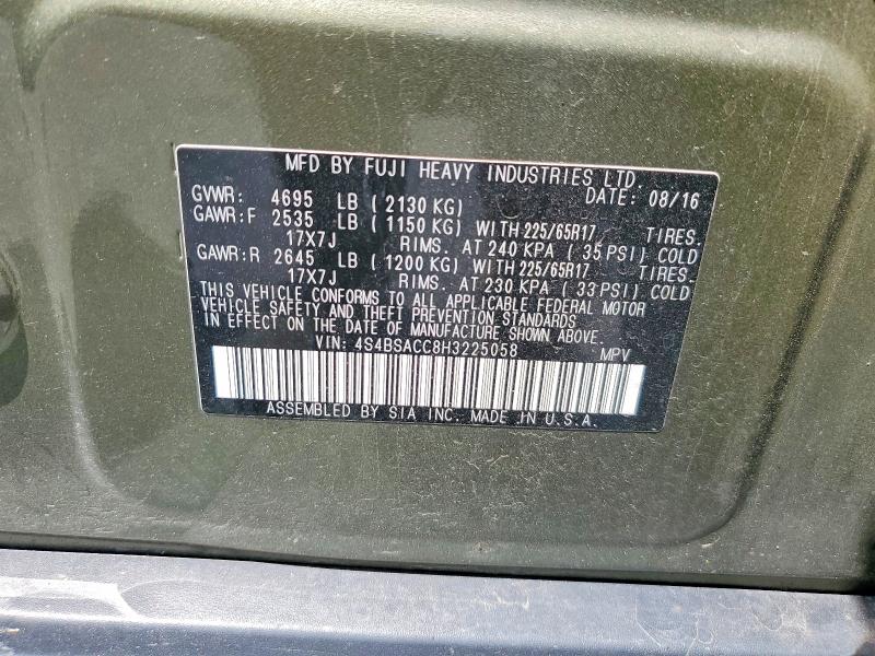 50817346 :رقم المزاد ، 4S4BSACC8H3225058 vin ، 2017 Subaru Outback مزاد بيع
