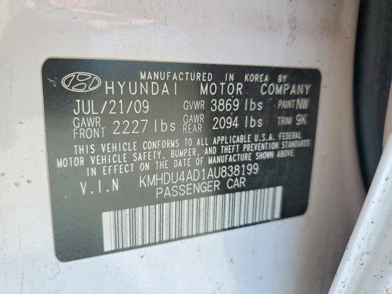 50492126 :رقم المزاد ، KMHDU4AD1AU838199 vin ، 2010 Hyundai Elantra مزاد بيع