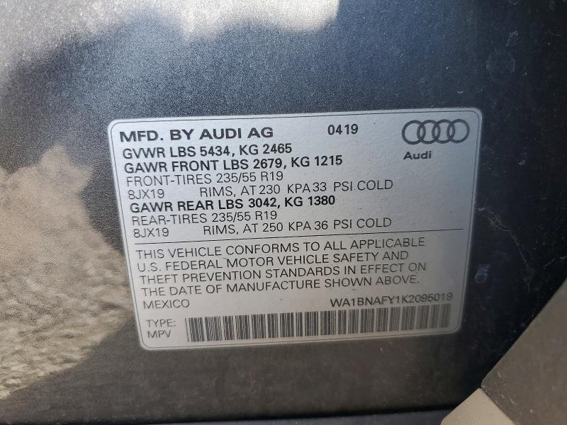 48542686 :رقم المزاد ، WA1BNAFY1K2095019 vin ، 2019 Audi Q5 مزاد بيع