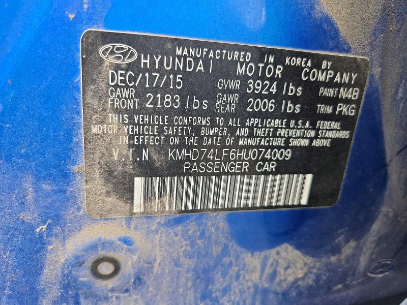 Aukcja sprzedaży 2017 Hyundai Elantra, vin: KMHD74LF6HU074009, numer aukcji: 48474146