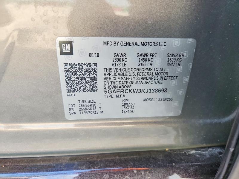 2019 Buick Enclave მანქანა იყიდება აუქციონზე, vin: 5GAERCKW3KJ138693, აუქციონის ნომერი: 52034836