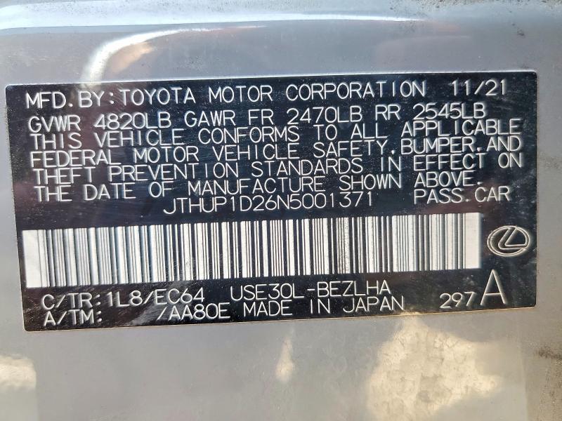 Aukcja sprzedaży 2022 Lexus Is 500, vin: JTHUP1D26N5001371, numer aukcji: 50950276