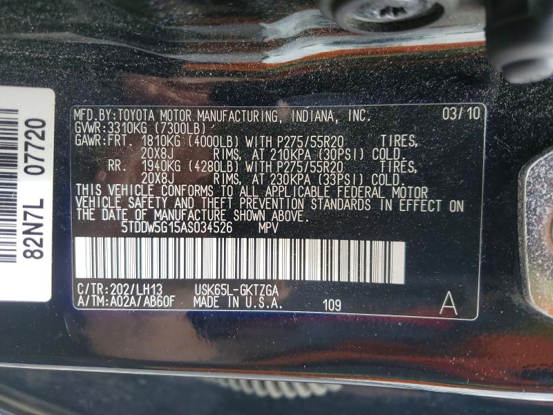 Aukcja sprzedaży 2010 Toyota Sequoia, vin: 5TDDW5G15AS034526, numer aukcji: 51622086