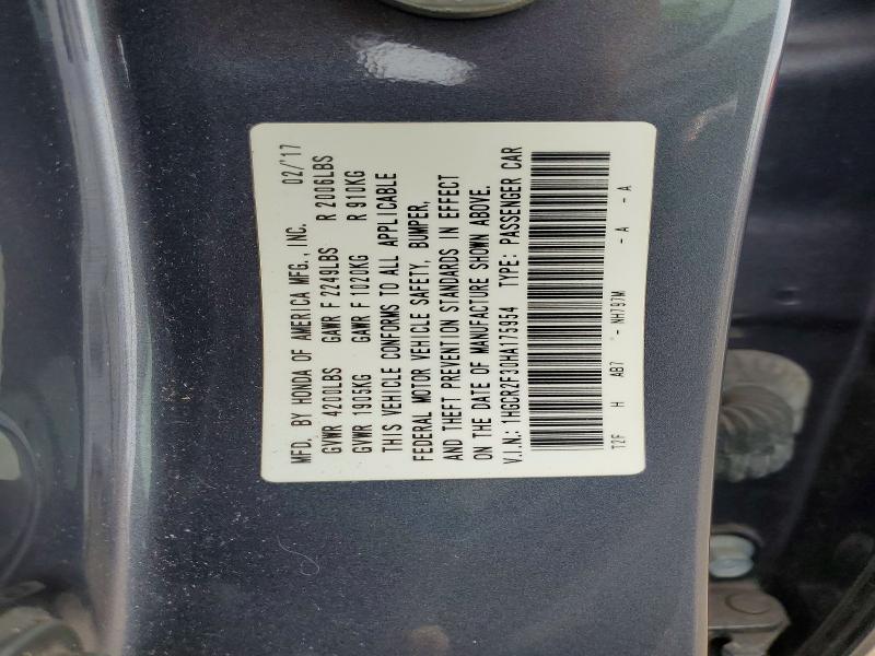 Auction sale of the 2017 Honda Accord, vin: 1HGCR2F30HA175954, lot number: 48714506