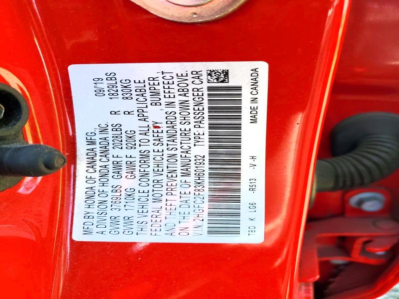 Auction sale of the 2019 Honda Civic, vin: 2HGFC2F83KH601932, lot number: 50269086