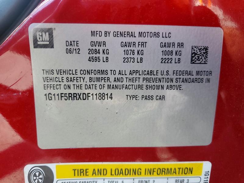 49010626 :رقم المزاد ، 1G11F5RRXDF118814 vin ، 2013 Chevrolet Malibu مزاد بيع