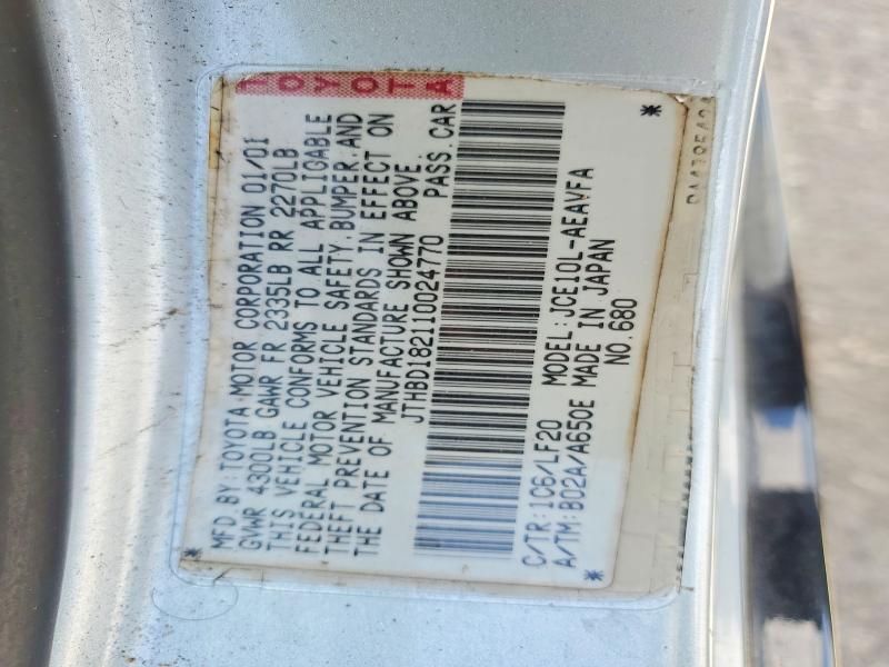 2001 Lexus Is მანქანა იყიდება აუქციონზე, vin: JTHBD182110024770, აუქციონის ნომერი: 50827696